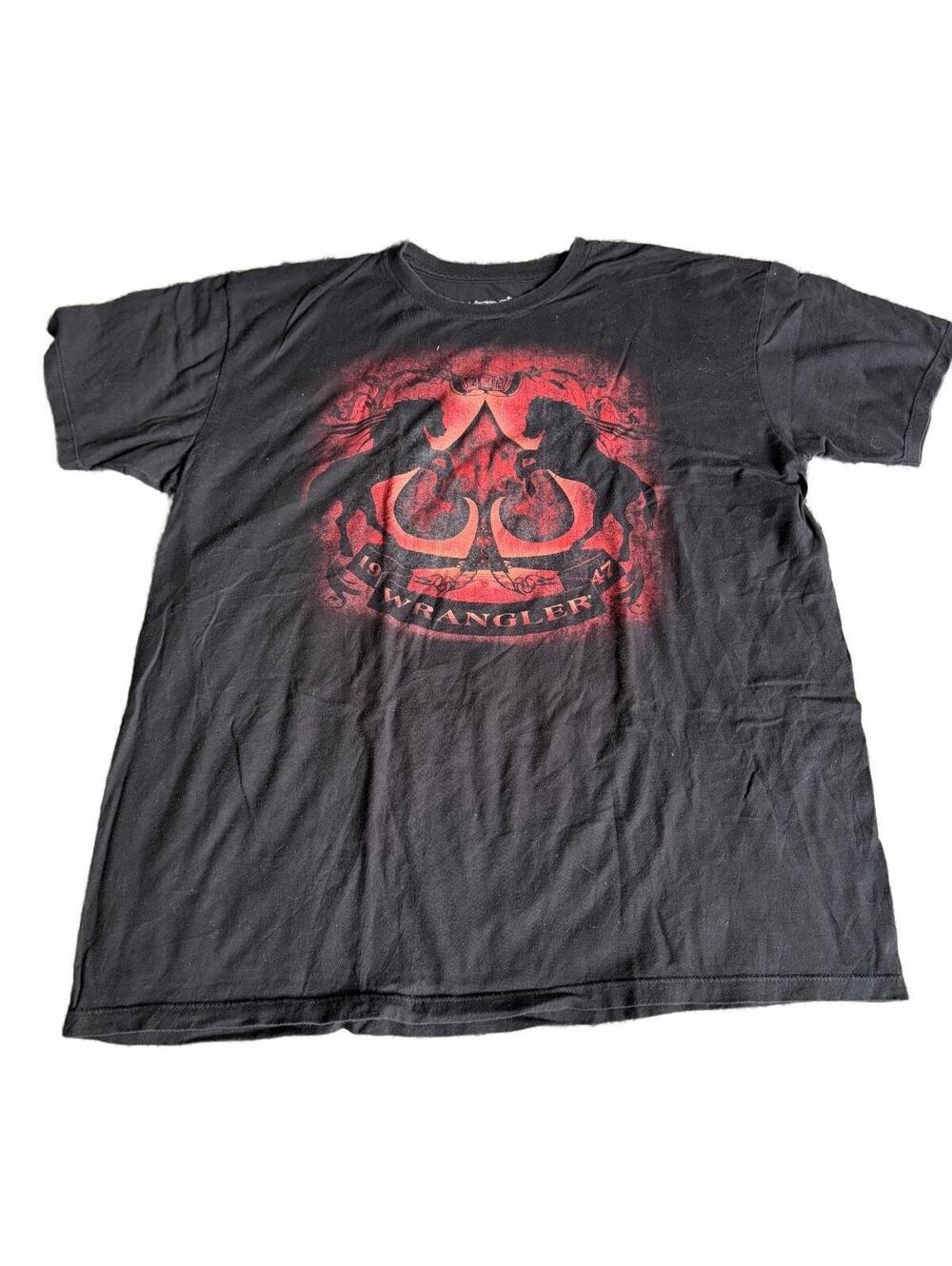 Wrangler Black Red Graphic T-Shirt Size XL Western Cowboy Y2K Streetwear